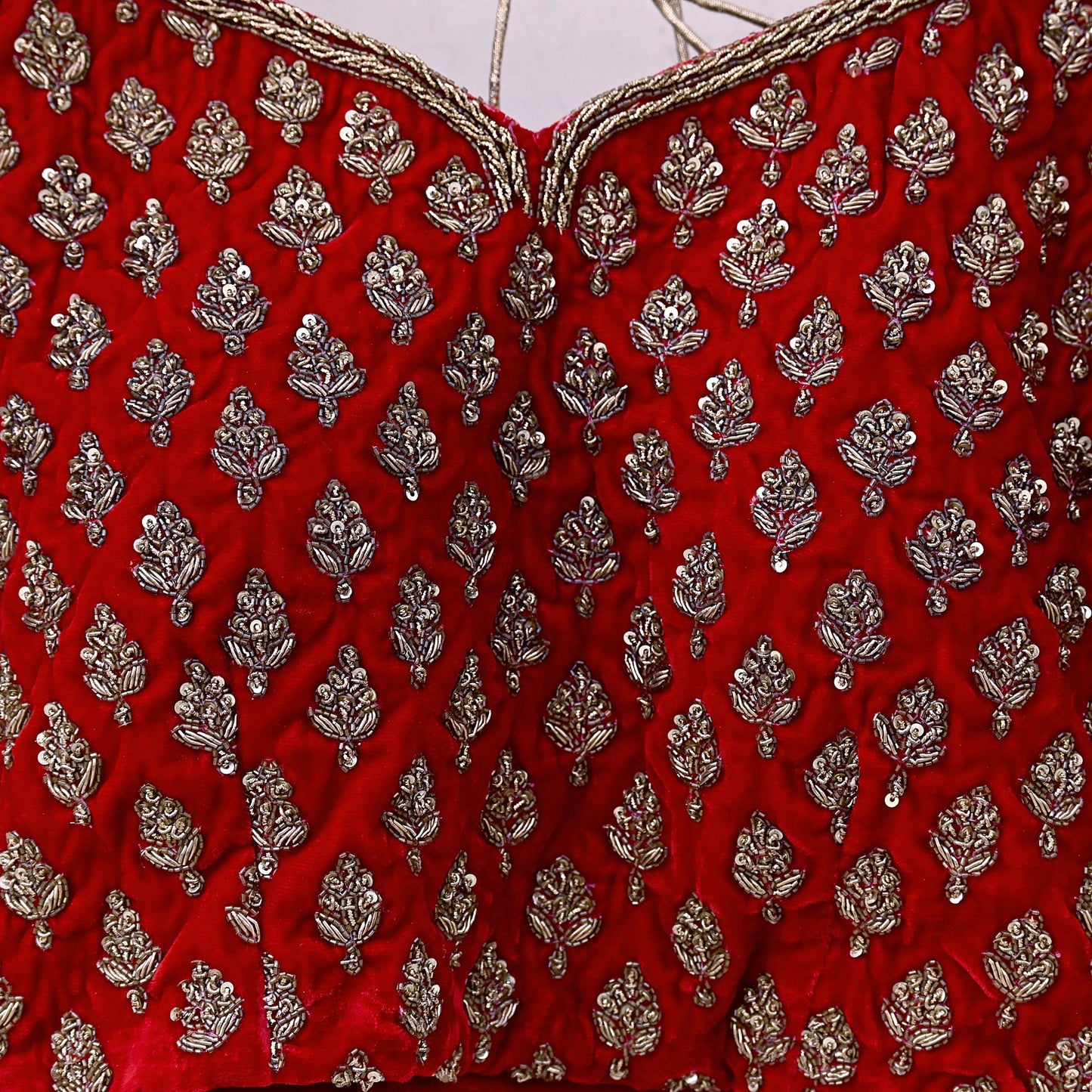 Indian Pre-owned Red Velvet Hand Embroidered Padded Blouse/Top/Crop M to L Size Party wear Bollywood