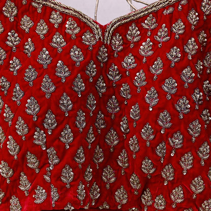 Indian Pre-owned Red Velvet Hand Embroidered Padded Blouse/Top/Crop M to L Size Party wear Bollywood