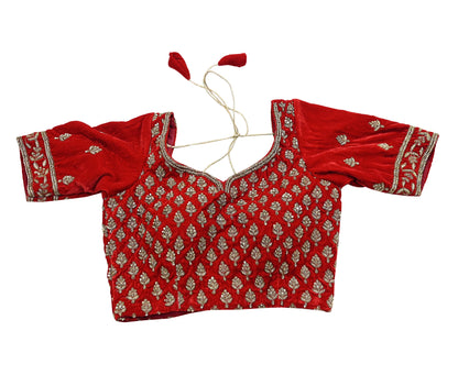 Indian Pre-owned Red Velvet Hand Embroidered Padded Blouse/Top/Crop M to L Size Party wear Bollywood