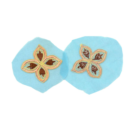 Indian Vintage Blue Georgette Rare Appliques - set of 6 Embroidered VERY OLD ANTIQUE Snippets Remnants Craft Journals