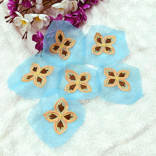 Indian Vintage Blue Georgette Rare Appliques - set of 6 Embroidered VERY OLD ANTIQUE Snippets Remnants Craft Journals