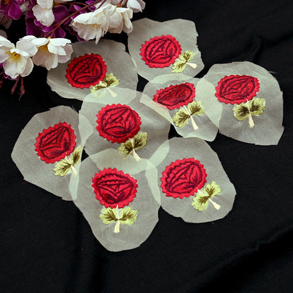 Indian Vintage Yellow Georgette Rare Appliques - set of 8 Embroidered VERY OLD ANTIQUE Snippets Remnants Craft Journals