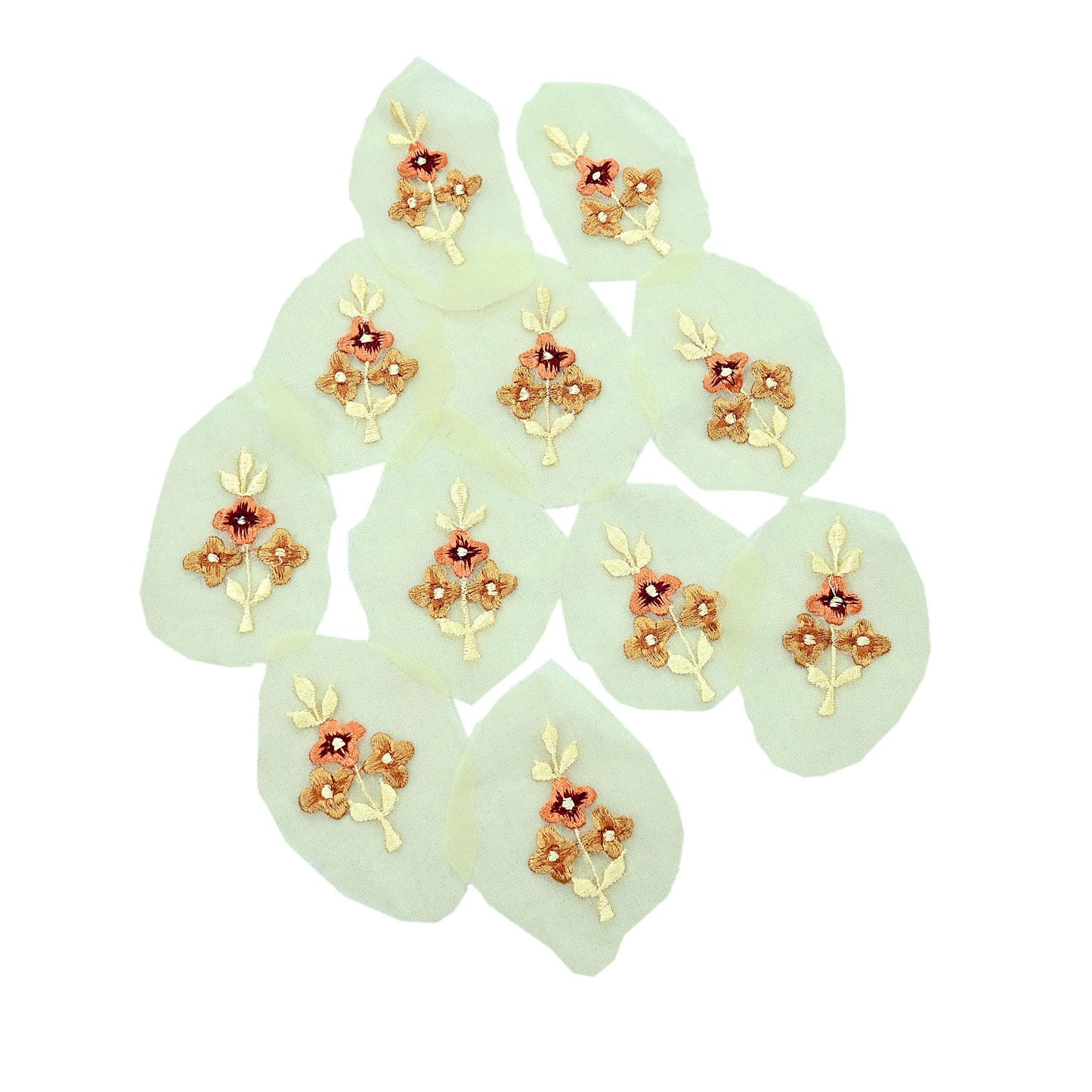 Indian Vintage Yellow Georgette Rare Appliques - set of 10 Embroidered VERY OLD ANTIQUE Snippets Remnants Craft Journals