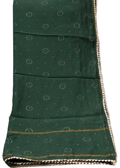 Indian Vintage Dupatta Bottle Green Long Stole mukesh Pure Chanderi silk Scarves Veil Golden Zari Soft Stripes Design