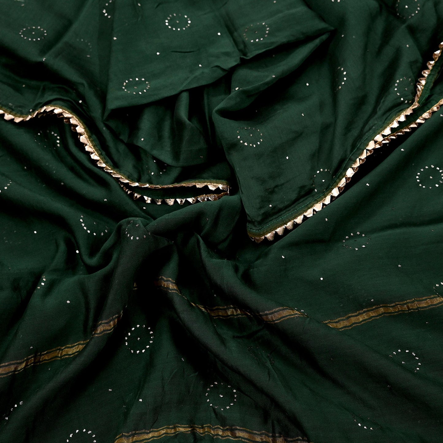 Indian Vintage Dupatta Bottle Green Long Stole mukesh Pure Chanderi silk Scarves Veil Golden Zari Soft Stripes Design