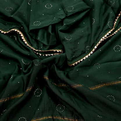 Indian Vintage Dupatta Bottle Green Long Stole mukesh Pure Chanderi silk Scarves Veil Golden Zari Soft Stripes Design