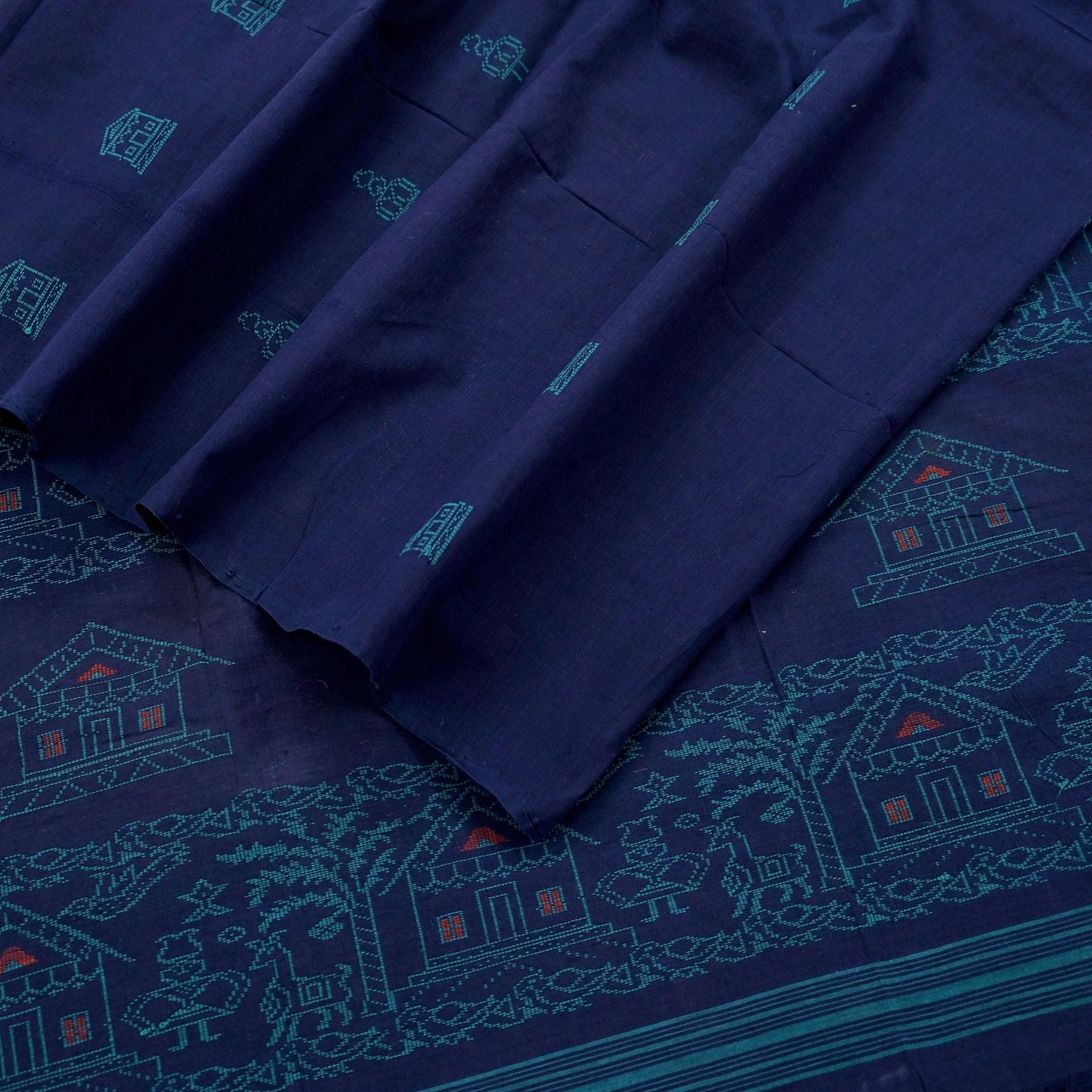 Indian Vintage Blue Dupatta Long Stole Woven Pure Cotton Scarves Veil Soft Fringes