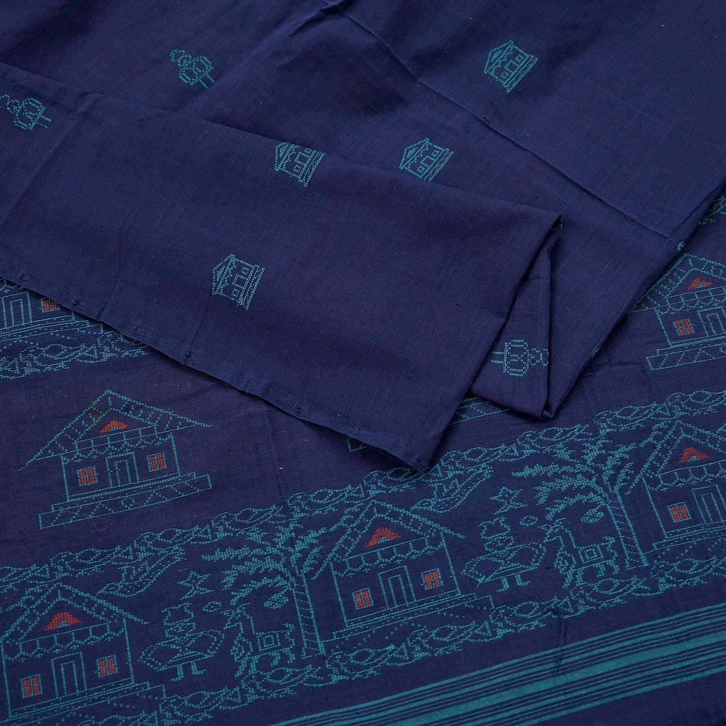 Indian Vintage Blue Dupatta Long Stole Woven Pure Cotton Scarves Veil Soft Fringes