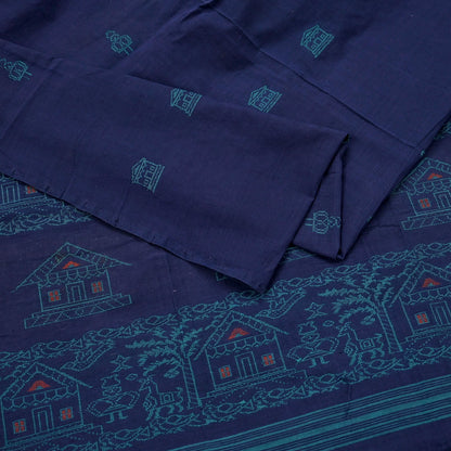 Indian Vintage Blue Dupatta Long Stole Woven Pure Cotton Scarves Veil Soft Fringes