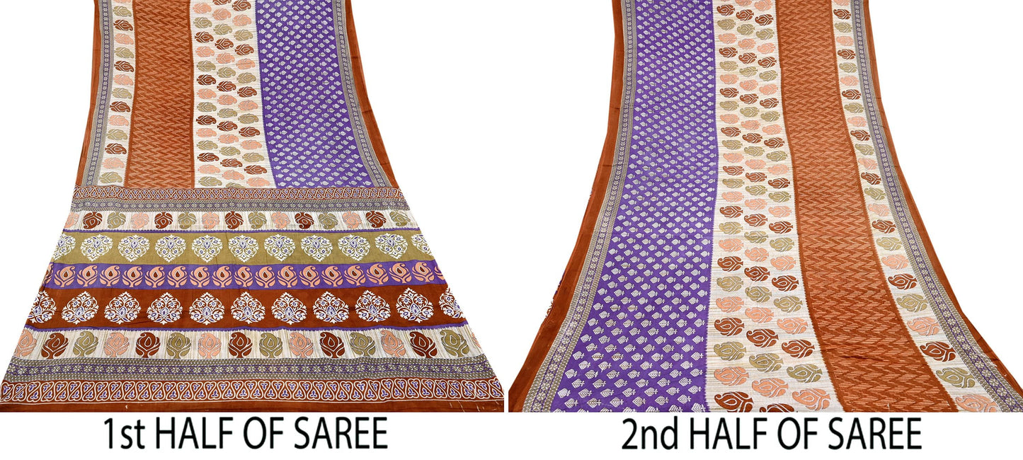 Indian Vintage Multi Saree Printed 100% Pure Cotton Sari Craft Fabric Soft 5Yd Sewing Sarong Wrap Boho Dress Making Quilting Crafting