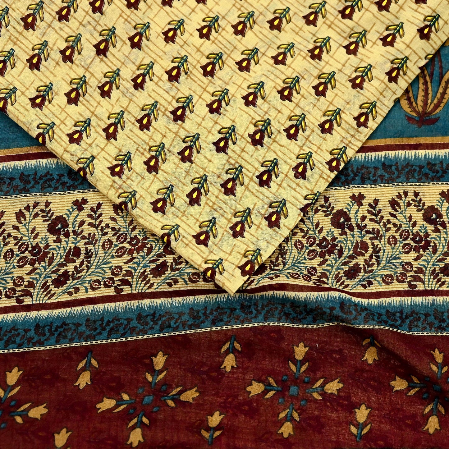 Indian Vintage Sari Yellow & Green Printed 100% Pure Cotton Saree Craft Fabric 5Yd Soft Sewing Sarong Wrap Boho