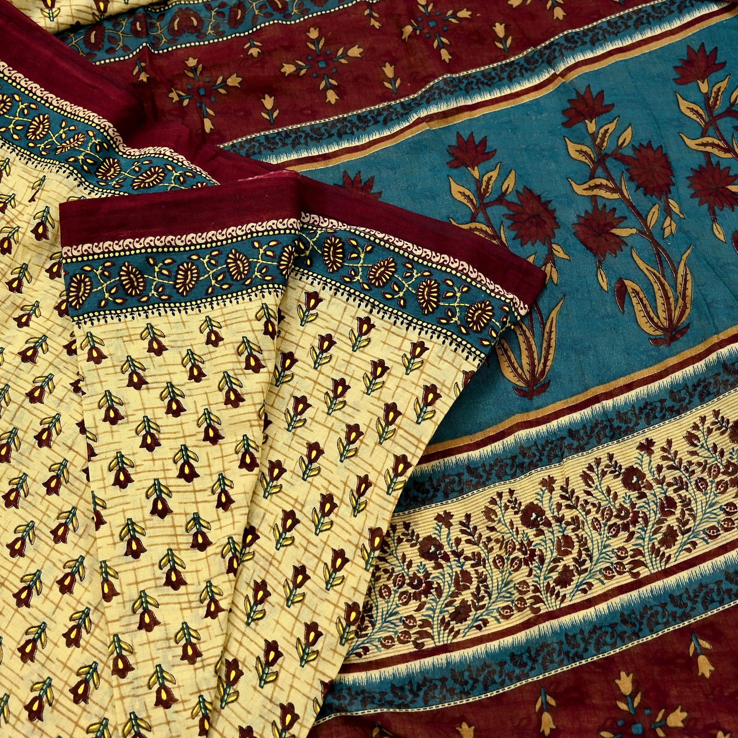 Indian Vintage Sari Yellow & Green Printed 100% Pure Cotton Saree Craft Fabric 5Yd Soft Sewing Sarong Wrap Boho