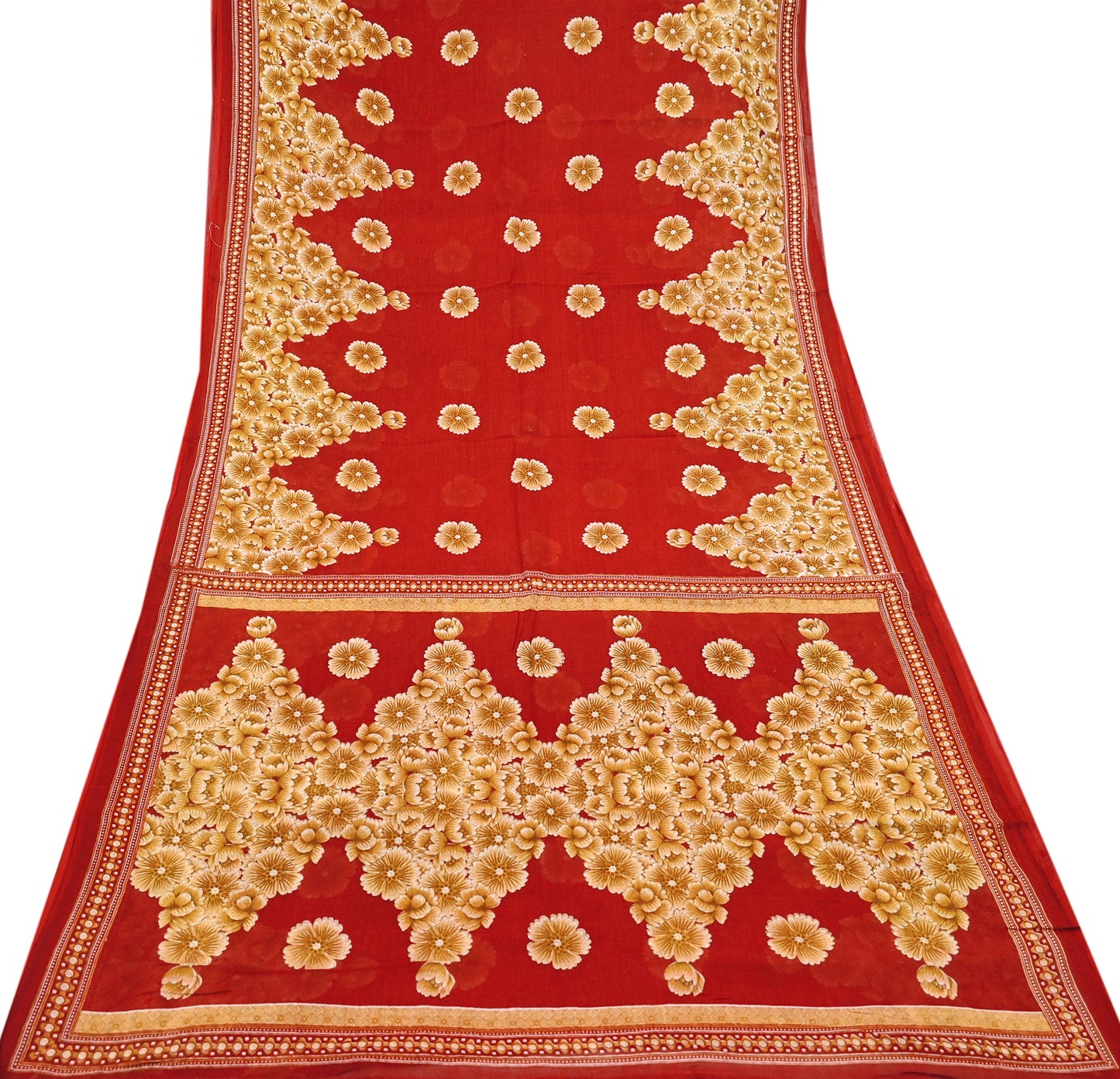 Indian Vintage Red Saree Printed Pure Cotton Sari Craft Fabric Soft 5Yd Sewing Sarong Wrap Boho Quilting Crafting Upcycle Dress making