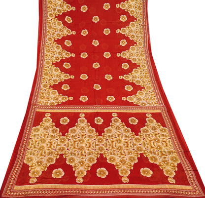 Indian Vintage Red Saree Printed Pure Cotton Sari Craft Fabric Soft 5Yd Sewing Sarong Wrap Boho Quilting Crafting Upcycle Dress making