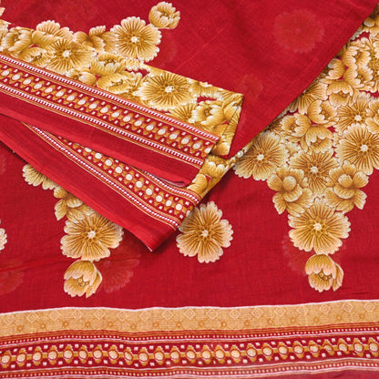 Indian Vintage Red Saree Printed Pure Cotton Sari Craft Fabric Soft 5Yd Sewing Sarong Wrap Boho Quilting Crafting Upcycle Dress making