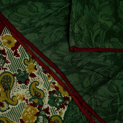 Indian Vintage Sari Green & Maroon Pure Crepe Silk Printed Sarees 5yd Sewing Soft Craft Fabric Wrap Upcycle Quilting Crafting Dress making