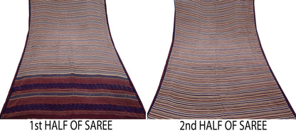 Two halves of a saree with striped patterns on a white background