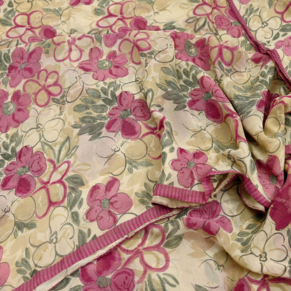 Women Vintage Sari Beige Pure Georgette Silk Digital Printed Saree Craft Fabric Sewing 5Yd Light Dress Making Geometric Crafting Quilting