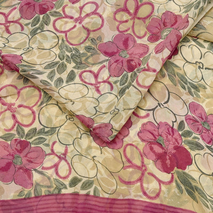 Women Vintage Sari Beige Pure Georgette Silk Digital Printed Saree Craft Fabric Sewing 5Yd Light Dress Making Geometric Crafting Quilting