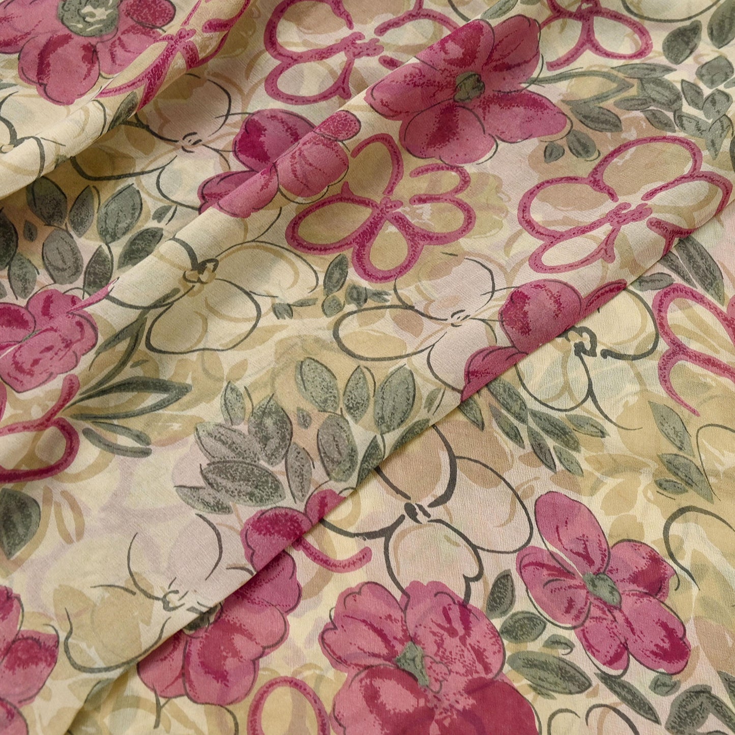 Women Vintage Sari Beige Pure Georgette Silk Digital Printed Saree Craft Fabric Sewing 5Yd Light Dress Making Geometric Crafting Quilting