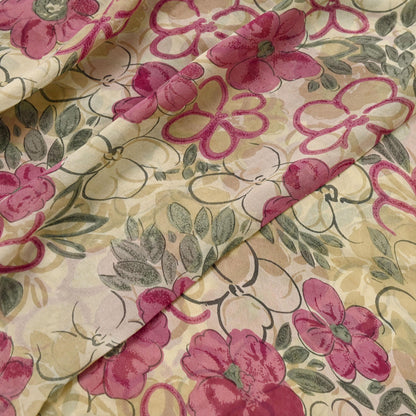 Women Vintage Sari Beige Pure Georgette Silk Digital Printed Saree Craft Fabric Sewing 5Yd Light Dress Making Geometric Crafting Quilting