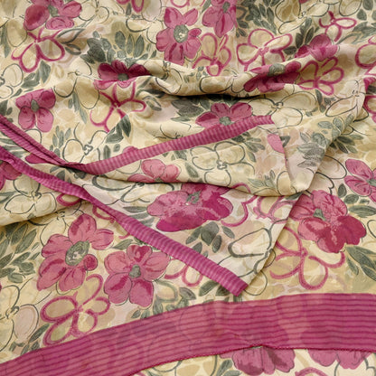 Women Vintage Sari Beige Pure Georgette Silk Digital Printed Saree Craft Fabric Sewing 5Yd Light Dress Making Geometric Crafting Quilting