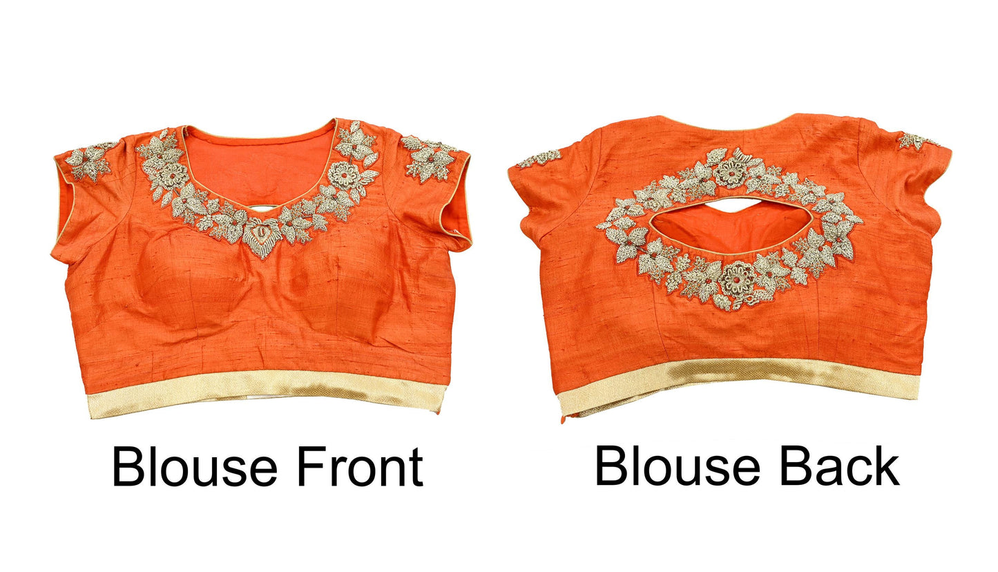 Indian Heavy Orange & Golden Pure Silk Pure Tissue Silk Hand Embroidered Lehenga 3pcs Set Designer By Manish Malhotra Party Wear