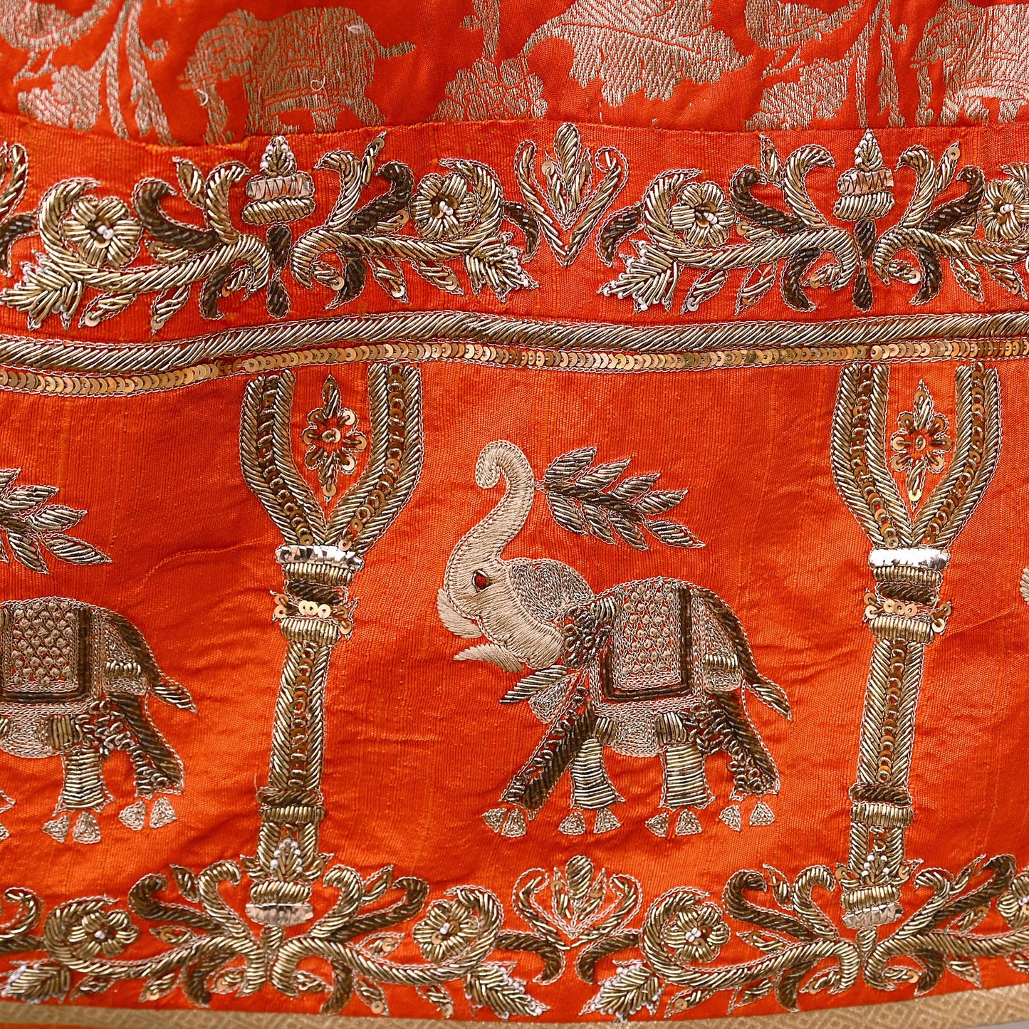 Indian Heavy Orange & Golden Pure Silk Pure Tissue Silk Hand Embroidered Lehenga 3pcs Set Designer By Manish Malhotra Party Wear