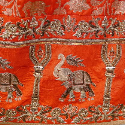 Indian Heavy Orange & Golden Pure Silk Pure Tissue Silk Hand Embroidered Lehenga 3pcs Set Designer By Manish Malhotra Party Wear