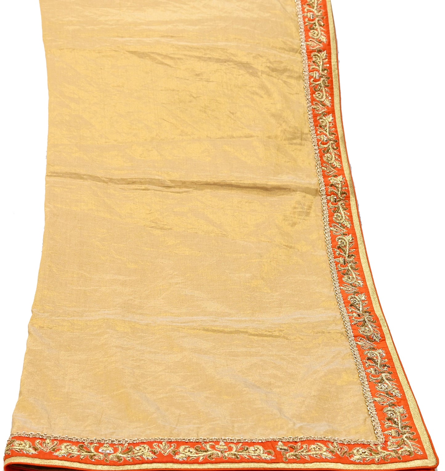 Indian Pre-owned Heavy Golden Pure Tissue Silk Hand Embroidered Dupatta Designer By Manish Malhotra Zardozi Bridal Veil
