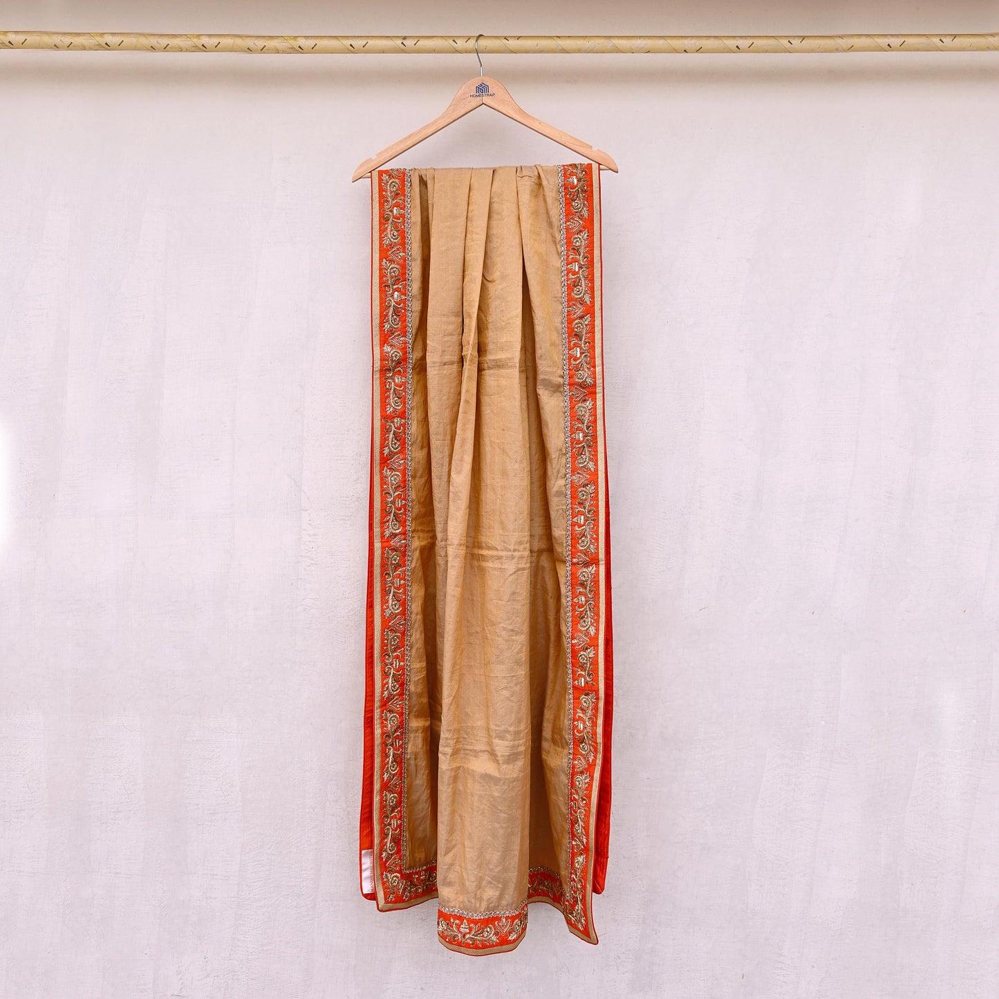 Indian Pre-owned Heavy Golden Pure Tissue Silk Hand Embroidered Dupatta Designer By Manish Malhotra Zardozi Bridal Veil