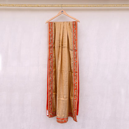 Indian Pre-owned Heavy Golden Pure Tissue Silk Hand Embroidered Dupatta Designer By Manish Malhotra Zardozi Bridal Veil