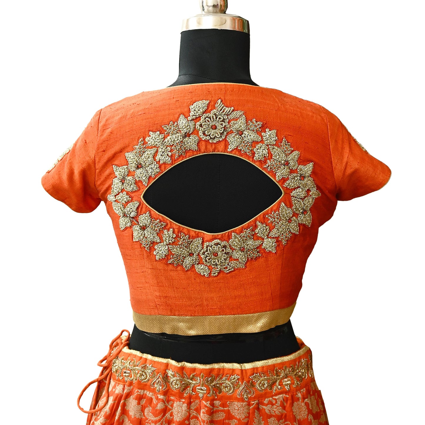 Indian Pre-owned Orange raw silk Hand Embroidered By Designer manish malhotra Padded Blouse/Top/Crop XL Size Party wear Bollywood