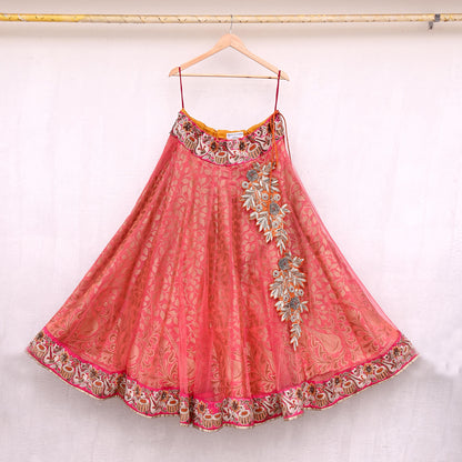Indian Heavy Party wear Peach Net Hand Embroidered Lehenga/Skirt Designer By Anamika Khanna Bridal Wear Zardozi/ Dabka Bollywood skirt
