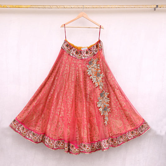 Indian Heavy Party wear Peach Net Hand Embroidered Lehenga/Skirt Designer By Anamika Khanna Bridal Wear Zardozi/ Dabka Bollywood skirt