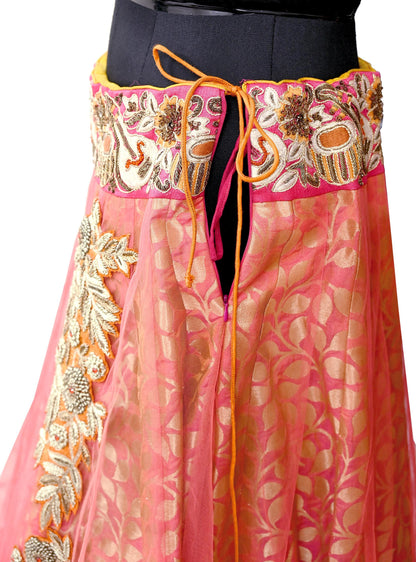 Indian Heavy Party wear Peach Net Hand Embroidered Lehenga/Skirt Designer By Anamika Khanna Bridal Wear Zardozi/ Dabka Bollywood skirt