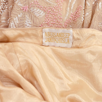 Indian Pre-owned Beige Heavy Pure Georgette silk Hand Embroidered Lehenga/Skirt Designer By Abu Jani Bridal Wear