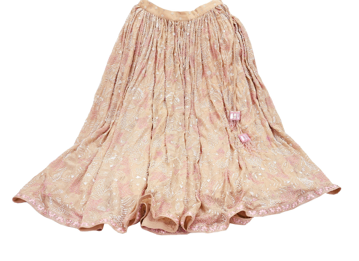 Indian Pre-owned Beige Heavy Pure Georgette silk Hand Embroidered Lehenga/Skirt Designer By Abu Jani Bridal Wear