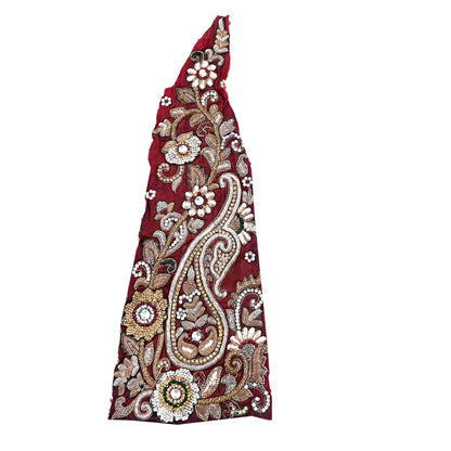 Indian Vintage Maroon Chanderi Appliques  Set of 1 | Hand-Embroidered Floral Patches with Zardozi,Dabka, Zari,for Craft, Journals