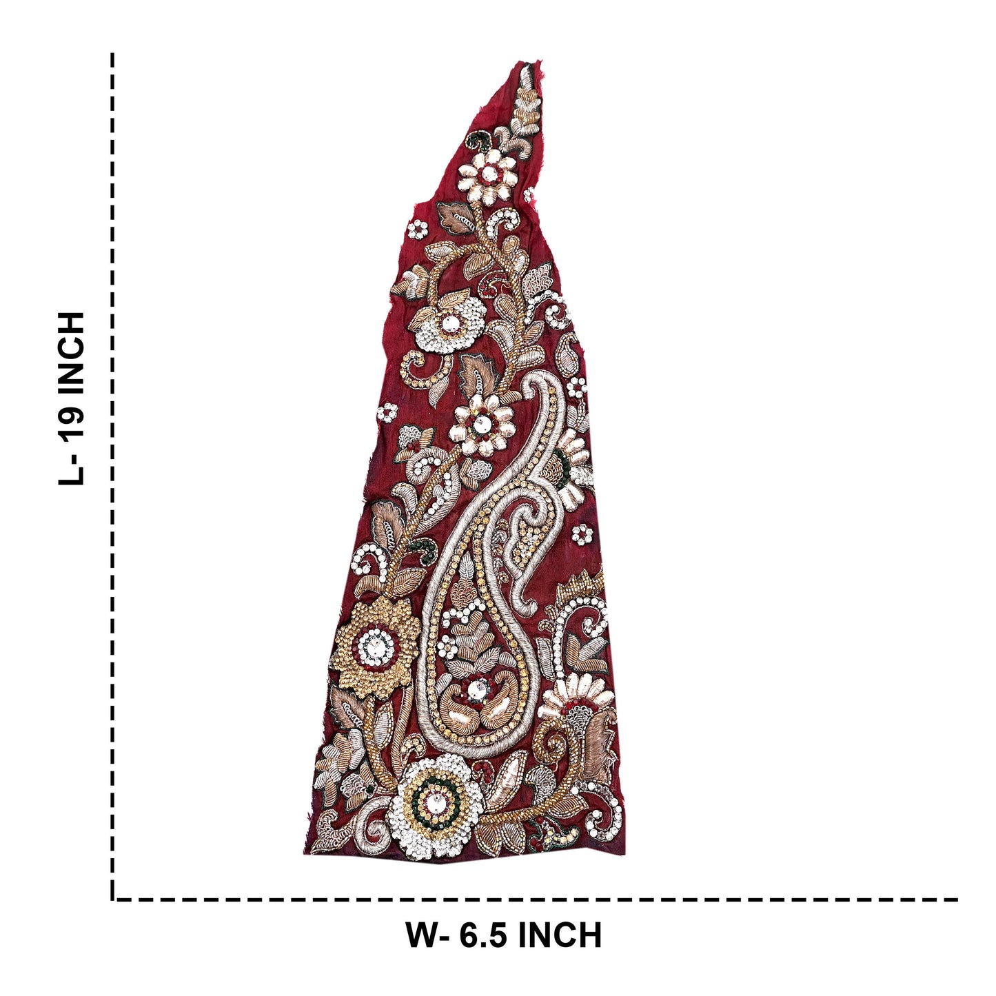 Indian Vintage Maroon Chanderi Appliques  Set of 1 | Hand-Embroidered Floral Patches with Zardozi,Dabka, Zari,for Craft, Journals