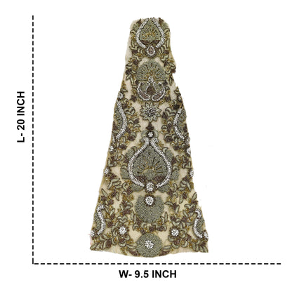 Indian Vintage Green Net/Mesh Appliques  Set of 1 | Hand-Embroidered Floral Patches with Zardozi,Dabka, Zari,for Craft, Journals