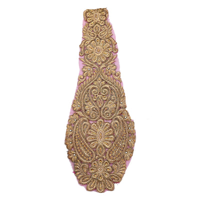 Indian Vintage Pink Net/Mesh Appliques  Set of 1 | Hand-Embroidered Floral Patches with Zardozi,Dabka, Zari,for Craft, Journals