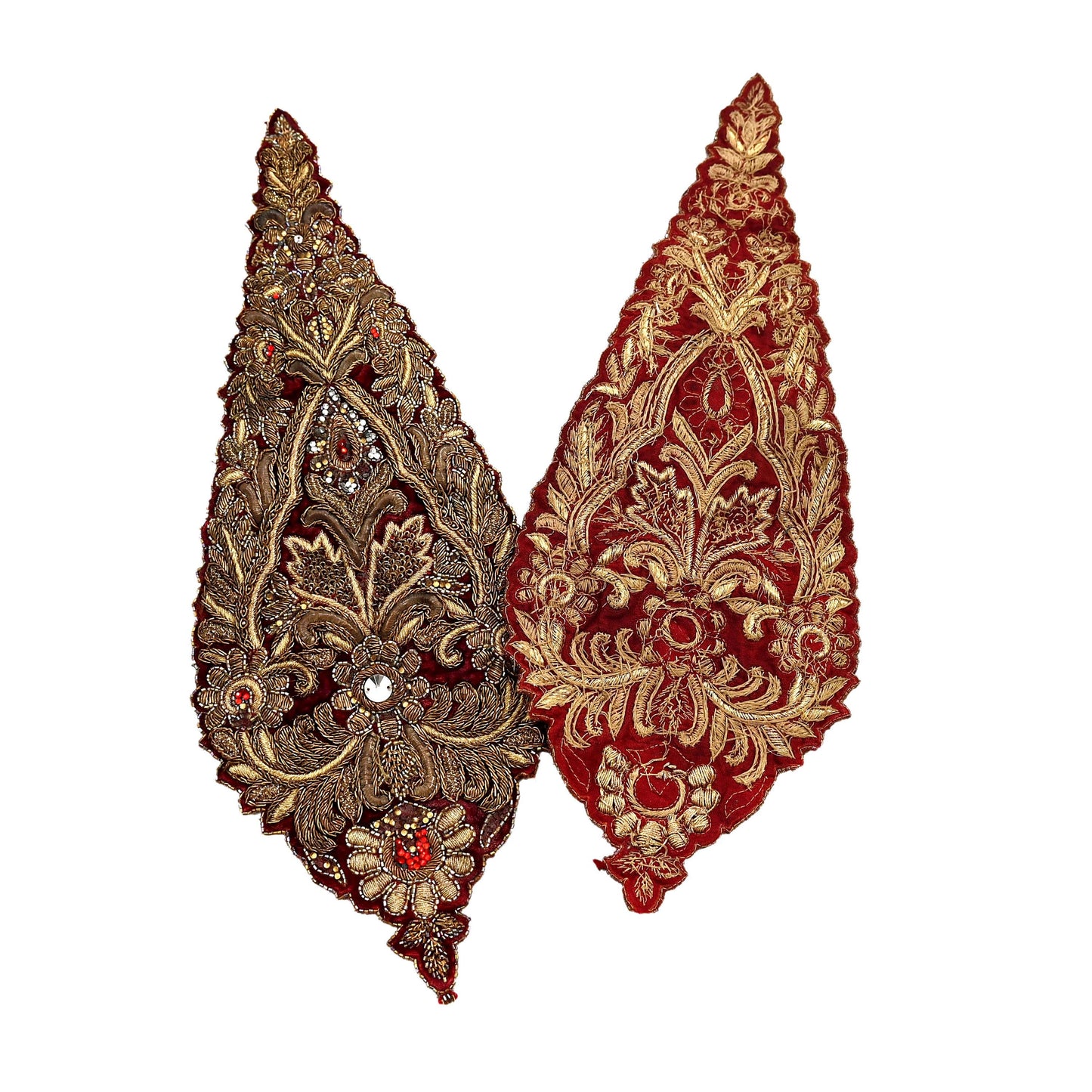 Indian Vintage Maroon velvet Appliques  Set of 1 | Hand-Embroidered Floral Patches with Zardozi,Dabka, Zari,for Craft, Journals