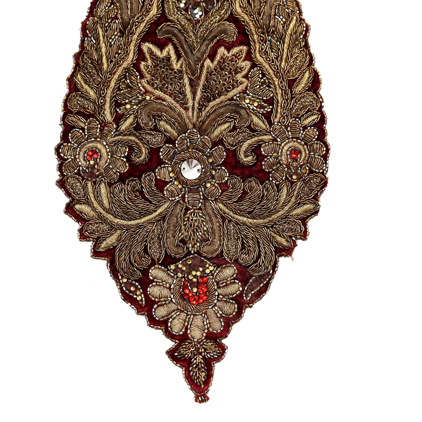 Indian Vintage Maroon velvet Appliques  Set of 1 | Hand-Embroidered Floral Patches with Zardozi,Dabka, Zari,for Craft, Journals