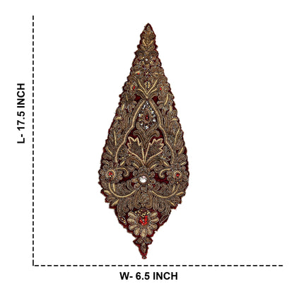 Indian Vintage Maroon velvet Appliques  Set of 1 | Hand-Embroidered Floral Patches with Zardozi,Dabka, Zari,for Craft, Journals