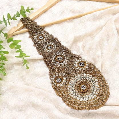 Indian Vintage Net/Mesh Appliques  Set of 1 | Hand-Embroidered Floral Patches with Zardozi,Dabka, Zari,for Craft, Journals