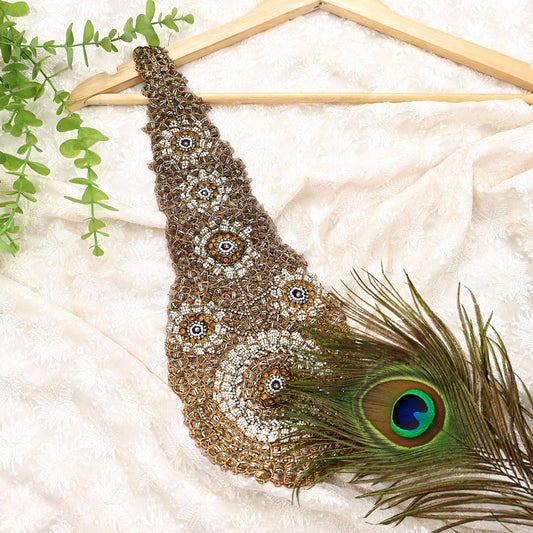 Indian Vintage Net/Mesh Appliques  Set of 1 | Hand-Embroidered Floral Patches with Zardozi,Dabka, Zari,for Craft, Journals