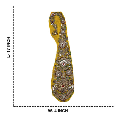 Indian Vintage Yellow Chanderi Appliques  Set of 2 | Hand-Embroidered Floral Patches with Zardozi,Dabka, Zari,for Craft, Journals