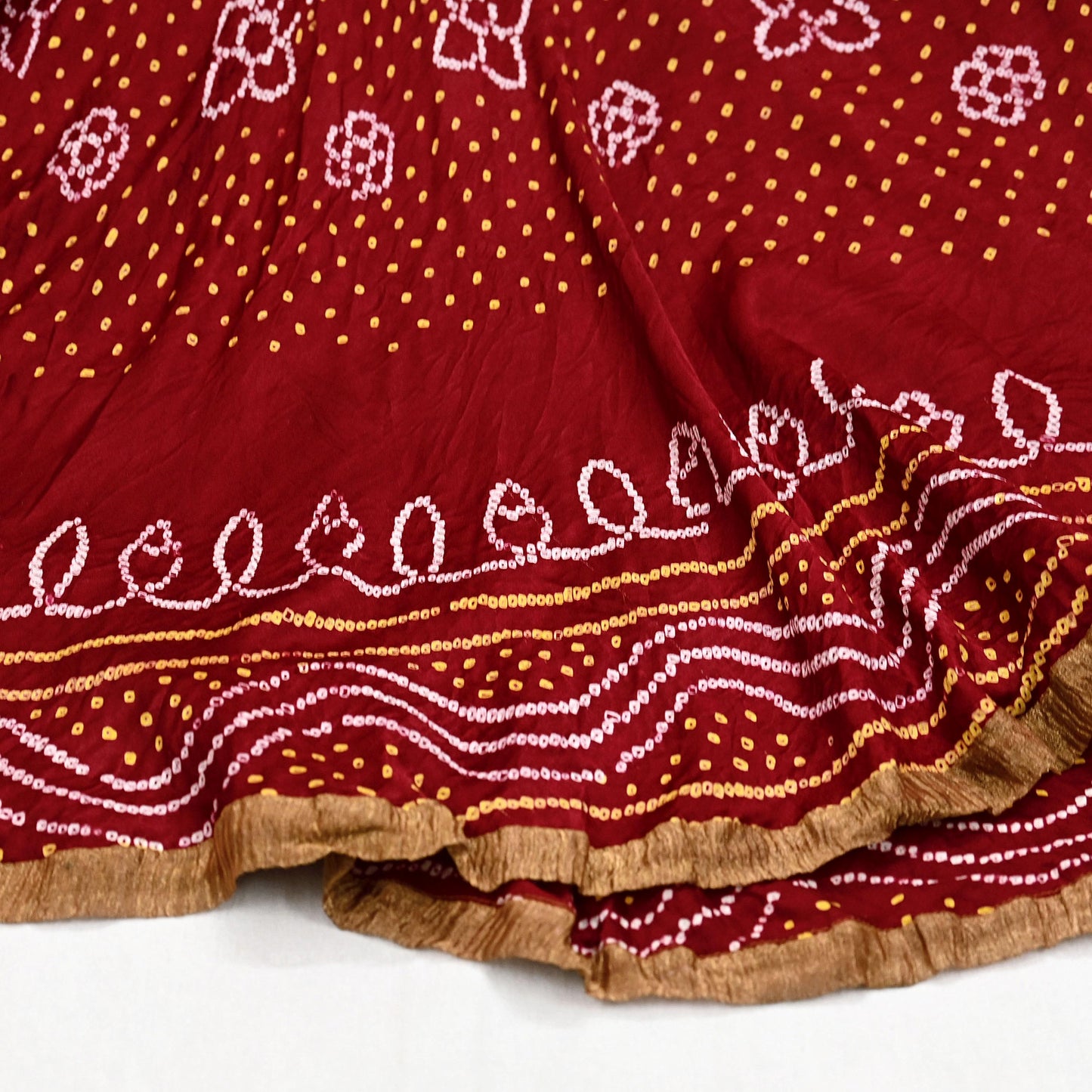 Indian Vintage red Pure satin silk Bandhani printed Lehenga/Skirt garba night Wear