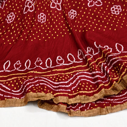 Indian Vintage red Pure satin silk Bandhani printed Lehenga/Skirt garba night Wear